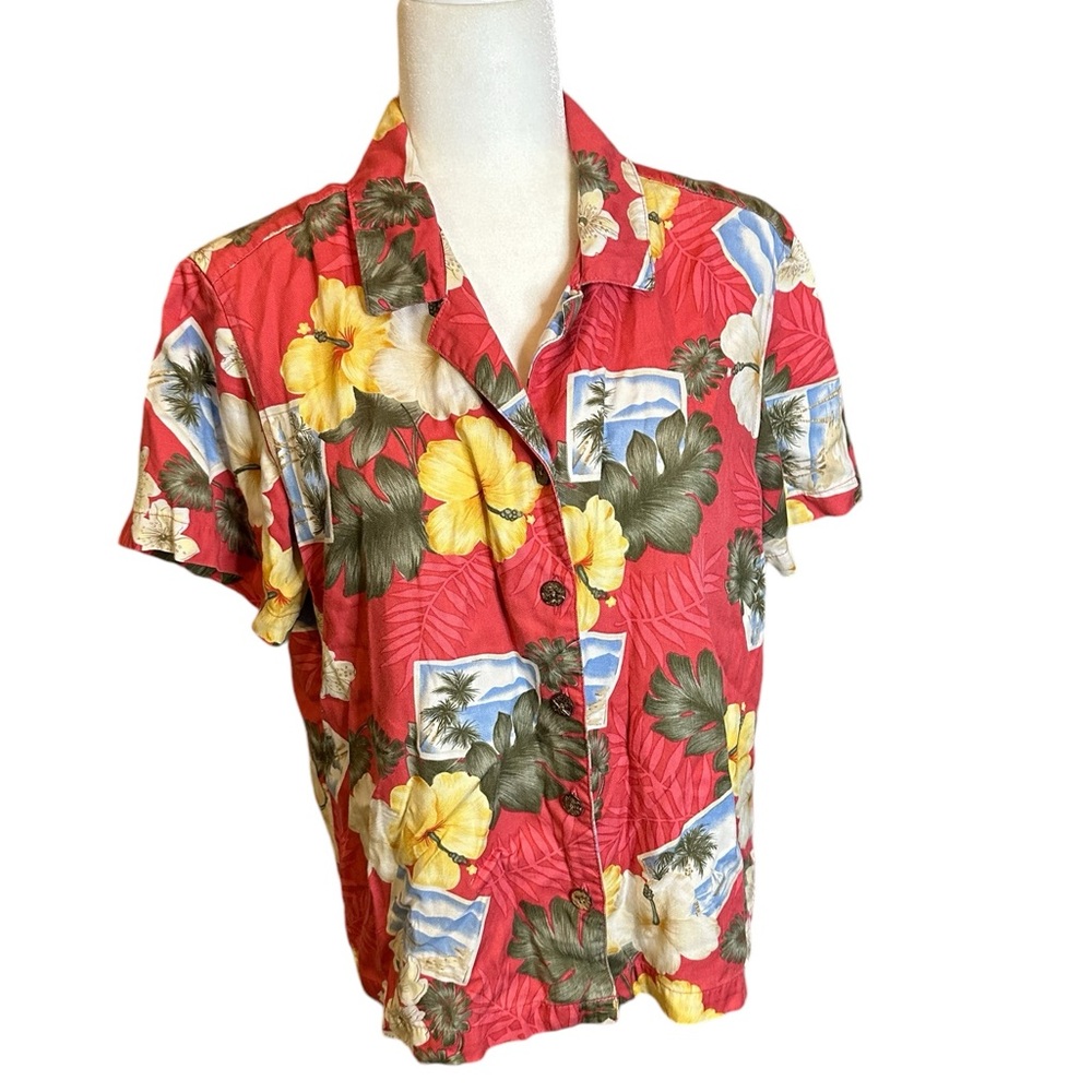 Jamaica Bay Hawaiian women’s large button down short‎ sleeve 100% rayon vacation